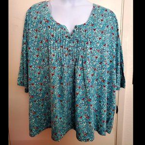 Teal Floral Pleats & Button Front Tunic
